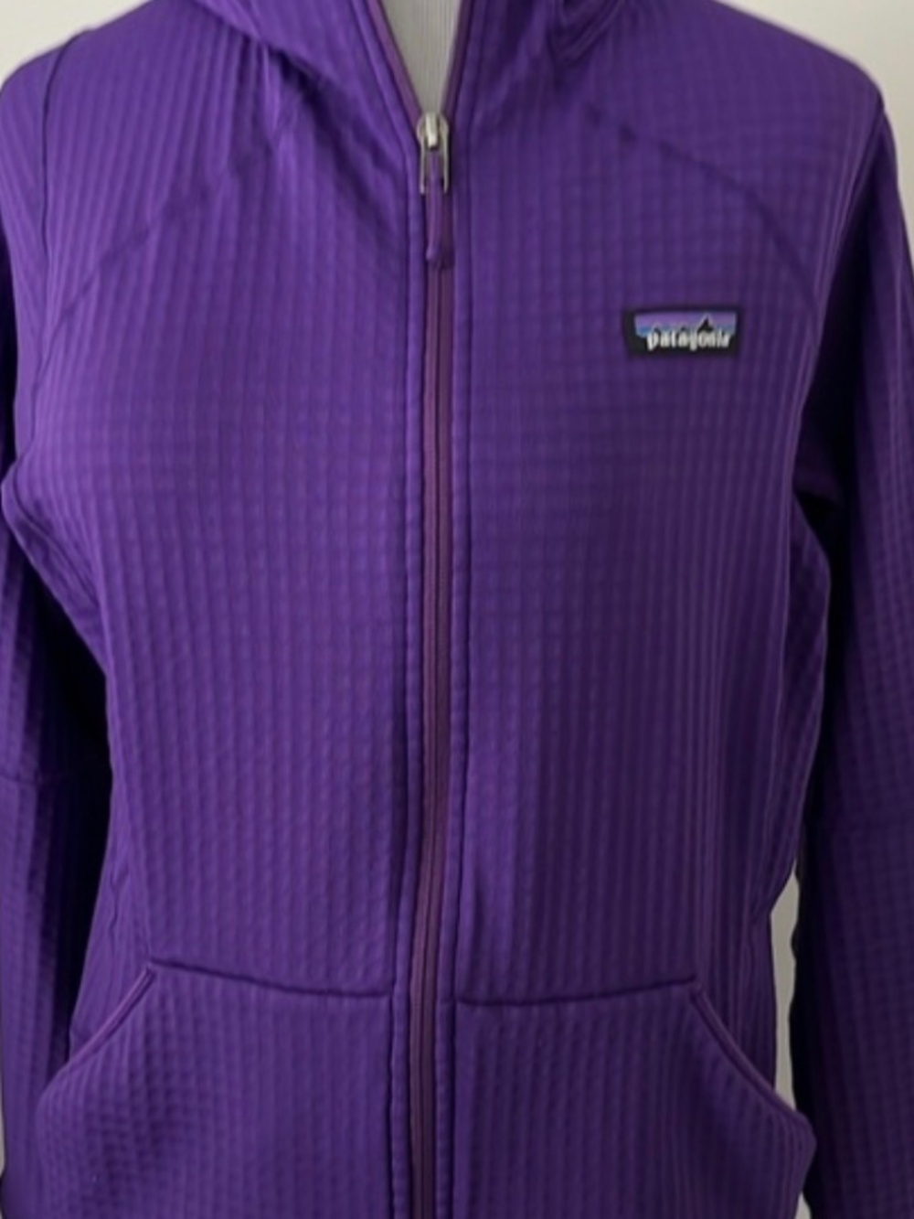 Patagonia Women's R1 Purple Hooded Zip-Up Thermal Layer